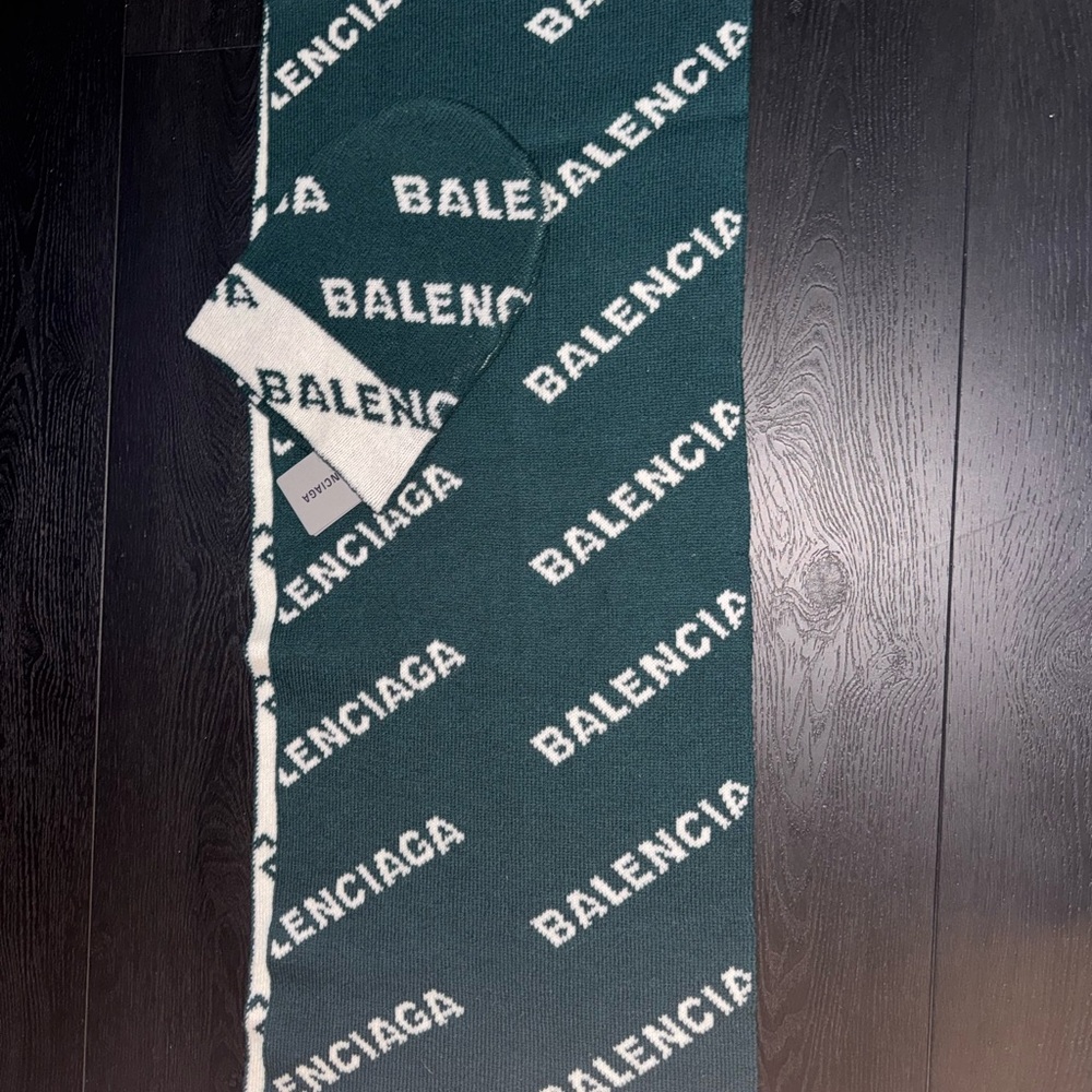 Balenciaga Green and White Logo Scarf
